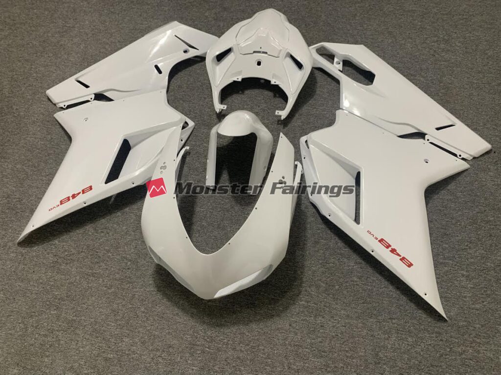 Ducati 848 1098 1198 custom ABS fairings 2007 - 2012 in Gloss White - durable replacement kit, Monster Fairings