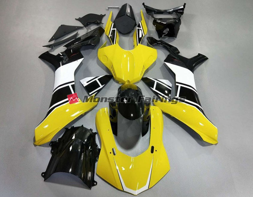 Yamaha R1 2015 - 2019 Gloss Yellow White Black ABS fairings - custom motorcycle bodywork kit by Monster Fairings