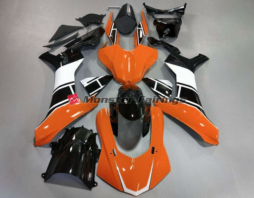 Yamaha R1 2015 - 2019 Gloss Orange White Black ABS fairings - custom motorcycle bodywork kit by Monster Fairings
