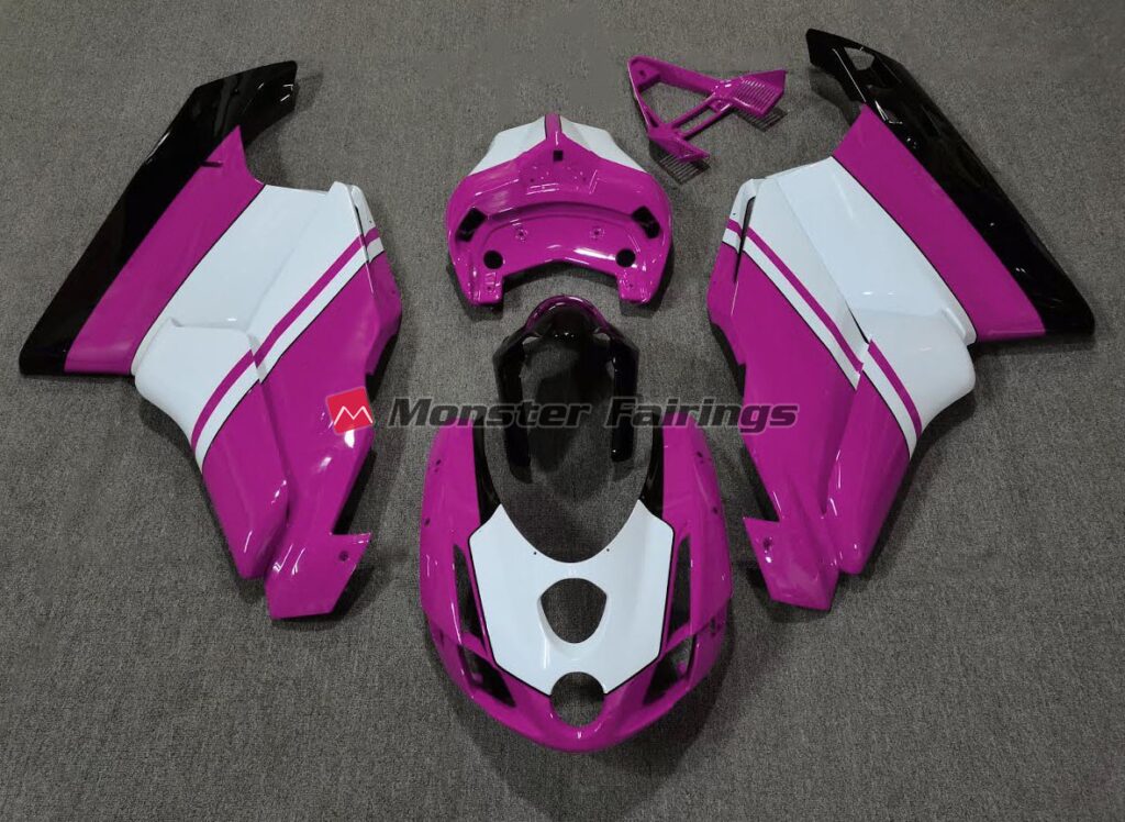 Ducati 749 999 2003 - 2004 Gloss Pink White ABS fairings - custom motorcycle bodywork kit by Monster Fairings
