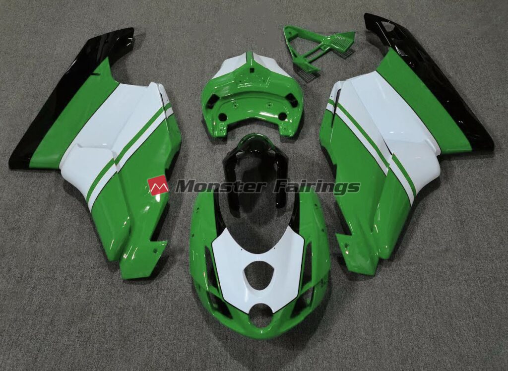 Ducati 749 999 2003 - 2004 Gloss Green White ABS fairings - custom motorcycle bodywork kit by Monster Fairings