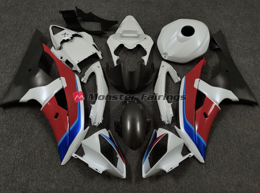 Yamaha R6 2008 - 2016 White Red Blue ABS fairings - custom motorcycle bodywork kit by Monster Fairings