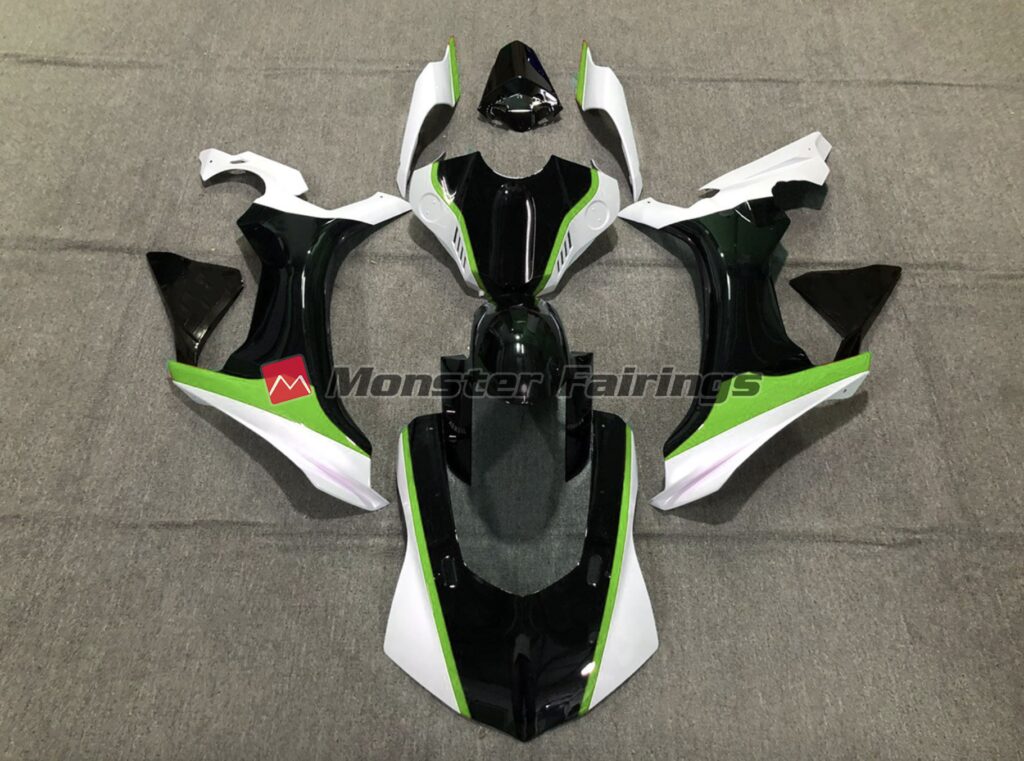 Yamaha R1 2015 - 2019 Green Black White ABS fairings - custom motorcycle bodywork kit by Monster Fairings