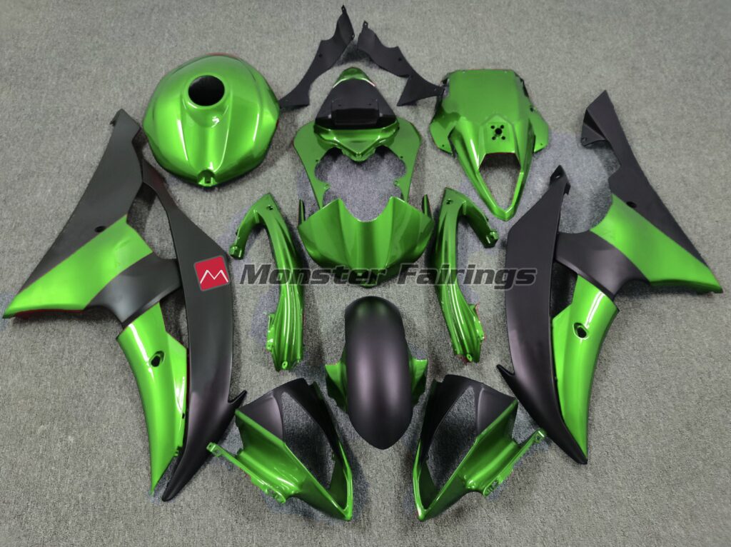 Yamaha R6 2008 - 2016 Green Matte Black ABS fairings - custom motorcycle bodywork kit by Monster Fairings