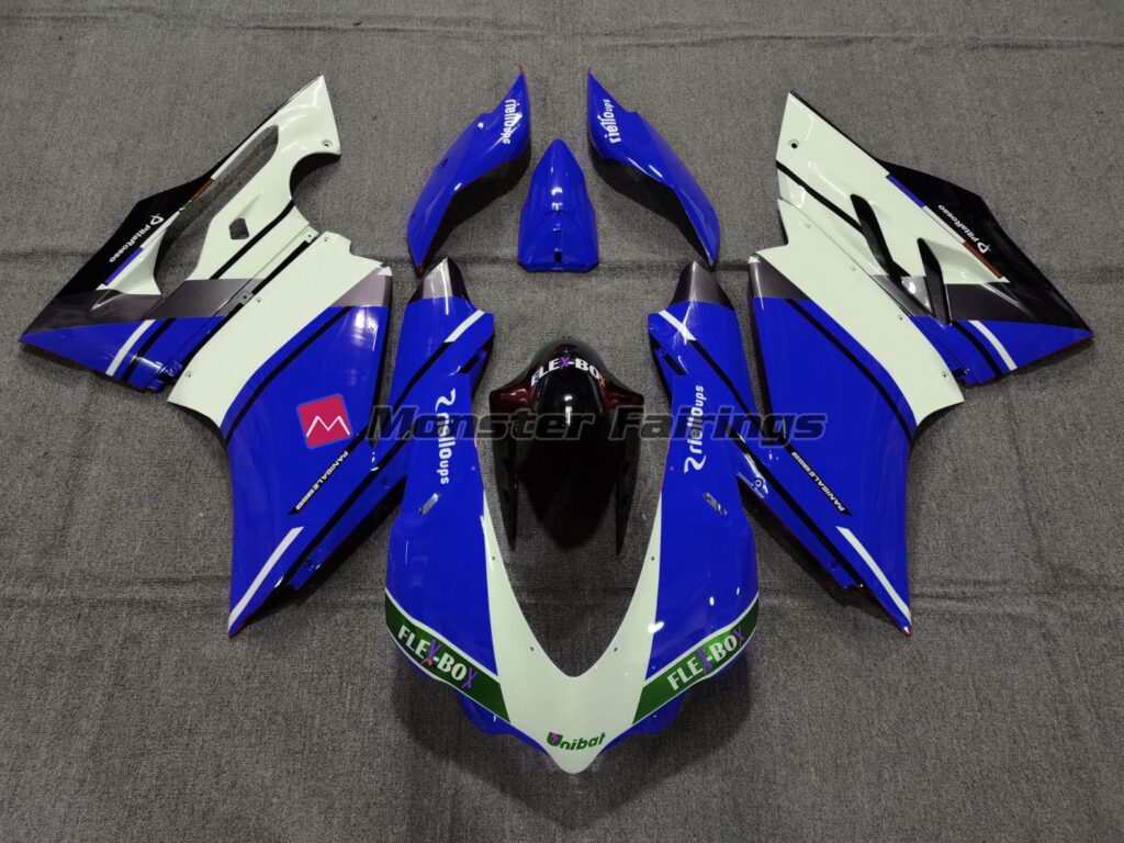 Ducati 959 Gloss Blue & White ABS fairings - custom motorcycle bodywork kit by Monster Fairings
