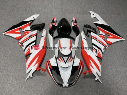 Kawasaki ZX6R 2009 - 2012 Red White Black Zag ABS fairings - custom motorcycle bodywork kit by Monster Fairings