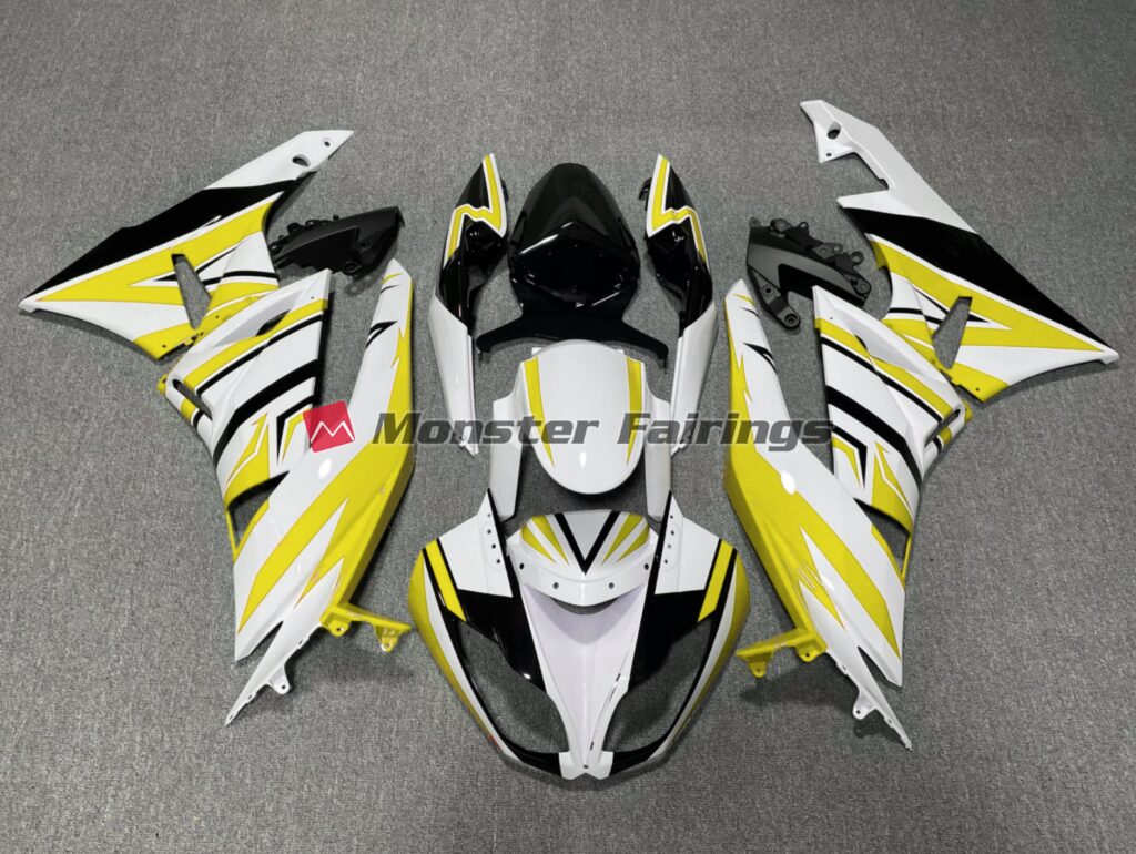 Kawasaki ZX6R 2009 - 2012 Yellow White Black Zag ABS fairings - custom motorcycle bodywork kit by Monster Fairings