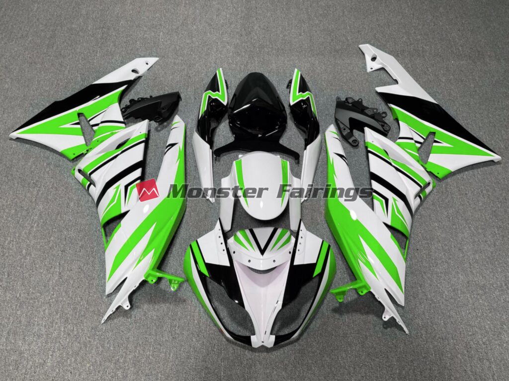 Kawasaki ZX6R 2009 - 2012 Green White Black Zag ABS fairings - custom motorcycle bodywork kit by Monster Fairings