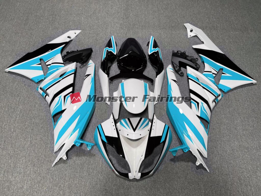 Kawasaki ZX6R 2009 - 2012 Light Blue White Black Zag ABS fairings - custom motorcycle bodywork kit by Monster Fairings