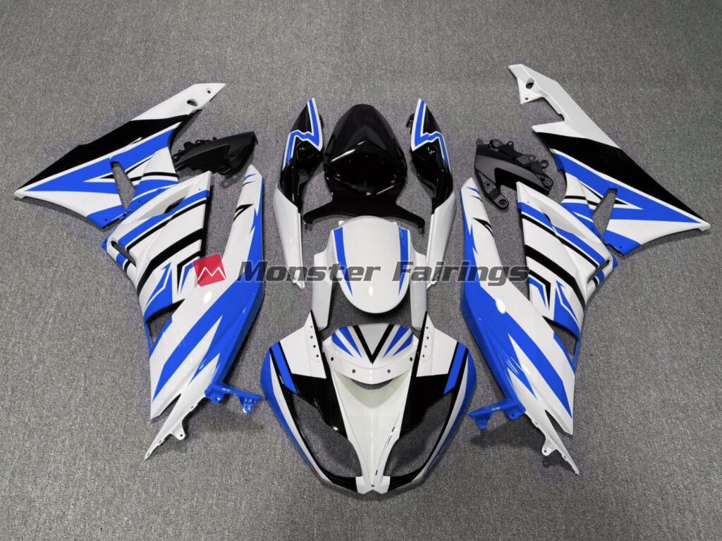 Kawasaki ZX6R 2009 - 2012 Blue White Black Zag ABS fairings - custom motorcycle bodywork kit by Monster Fairings