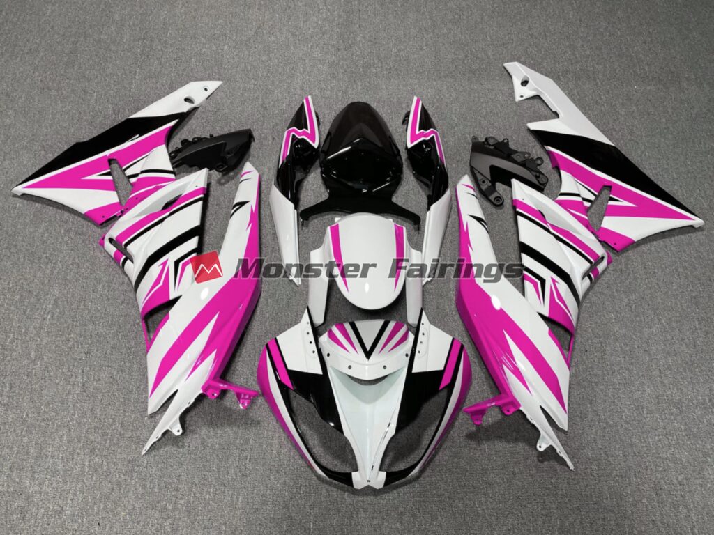 Kawasaki ZX6R 2009 - 2012 Pink White Black Zag ABS fairings - custom motorcycle bodywork kit by Monster Fairings