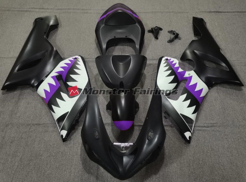 Kawasaki ZX6R 2005 - 2006 Black Purple Shark ABS fairings - custom motorcycle bodywork kit by Monster Fairings