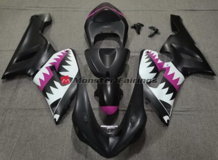 Kawasaki ZX6R 2005 - 2006 Black Pink Shark ABS fairings - custom motorcycle bodywork kit by Monster Fairings