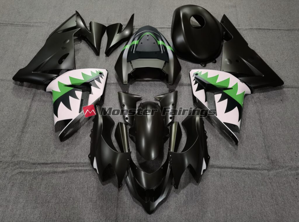 Kawasaki ZX10R 2004 - 2005 Matte Black Green ABS fairings - custom motorcycle bodywork kit by Monster Fairings