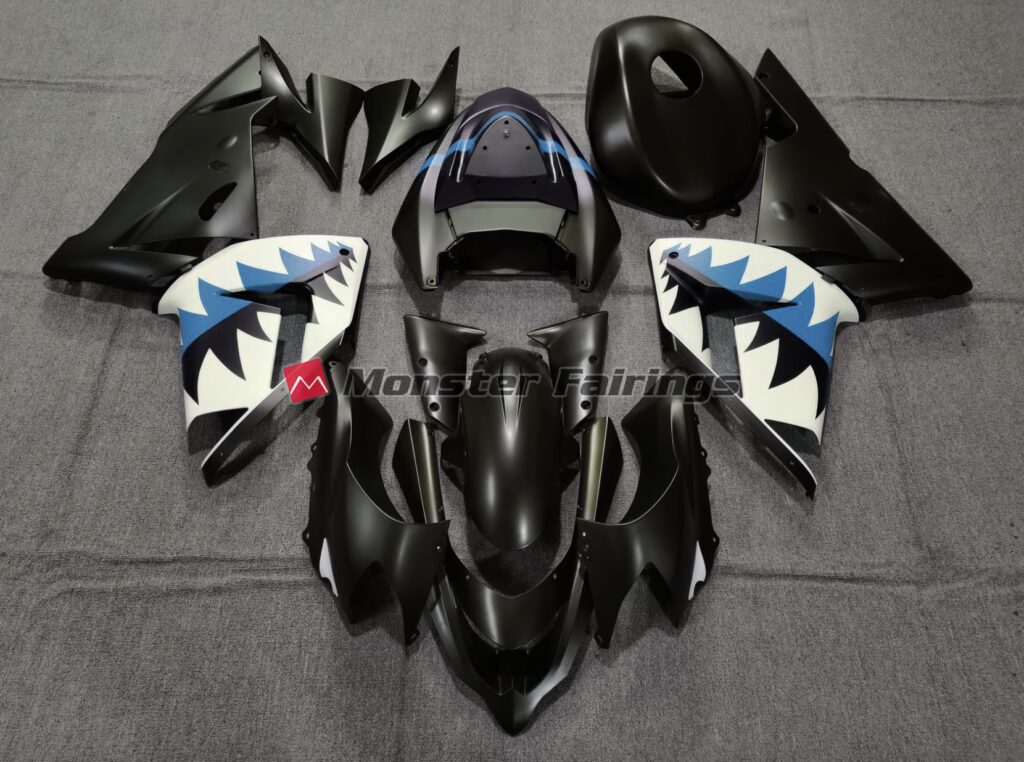 Kawasaki ZX10R 2004 - 2005 Black Light Blue Shark ABS fairings - custom motorcycle bodywork kit by Monster Fairings
