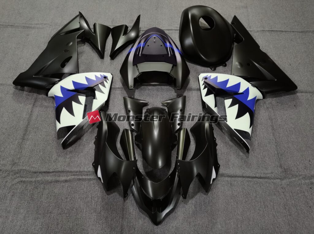 Kawasaki ZX10R 2004 - 2005 Black Dark Blue Shark ABS fairings - custom motorcycle bodywork kit by Monster Fairings