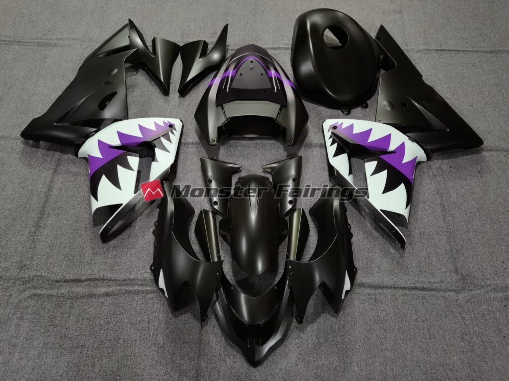 Kawasaki ZX10R 2004 - 2005 Black Purple Shark ABS fairings - custom motorcycle bodywork kit by Monster Fairings