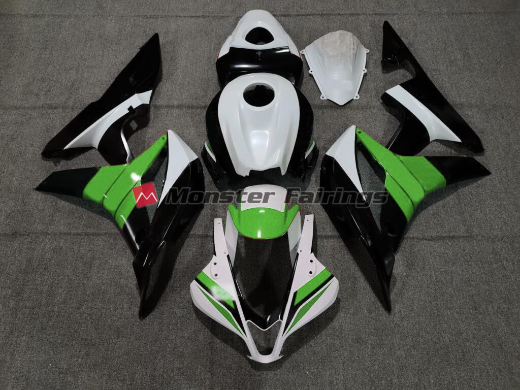Honda CBR600RR 2007 - 2008 Black White Green ABS fairings - custom motorcycle bodywork kit by Monster Fairings