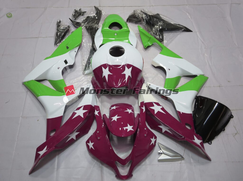 Honda CBR600RR 2007 - 2008 Green Maroon Stars and Stripes ABS fairings - custom motorcycle bodywork kit by Monster Fairings