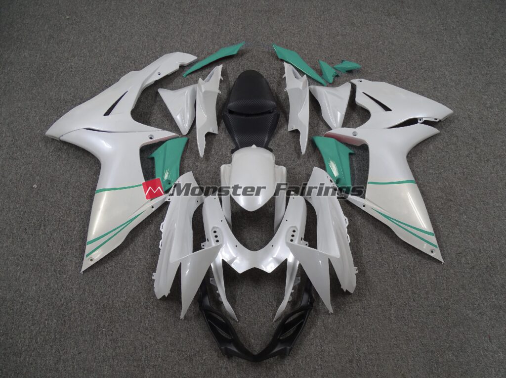 Suzuki GSXR 600 - 750 2011 - 2025 Pearl White T Blue ABS fairings - custom motorcycle bodywork kit by Monster Fairings
