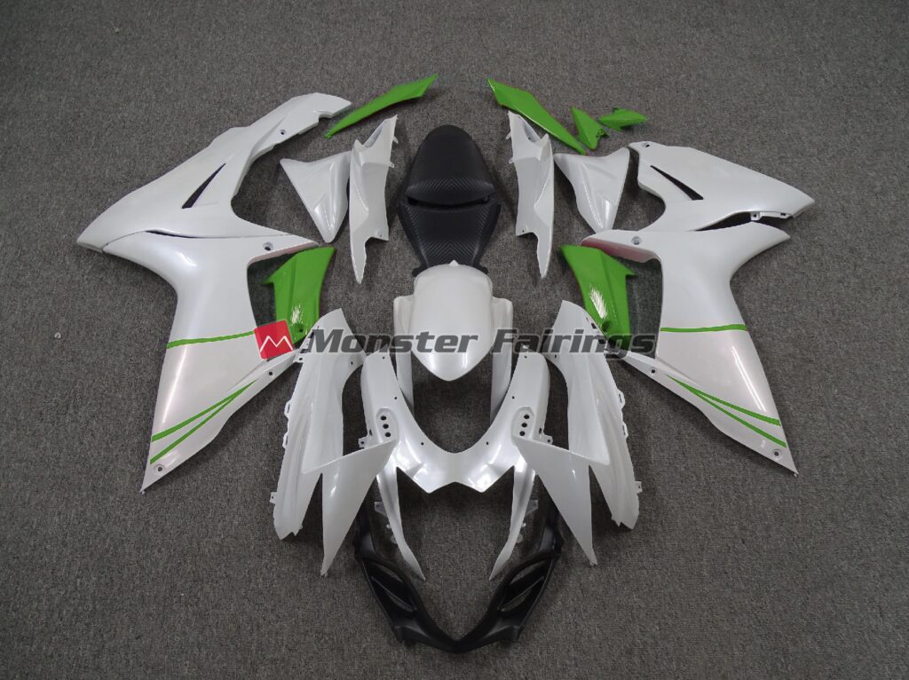 Suzuki GSXR 600 - 750 2011 - 2025 Pearl White Green ABS fairings - custom motorcycle bodywork kit by Monster Fairings