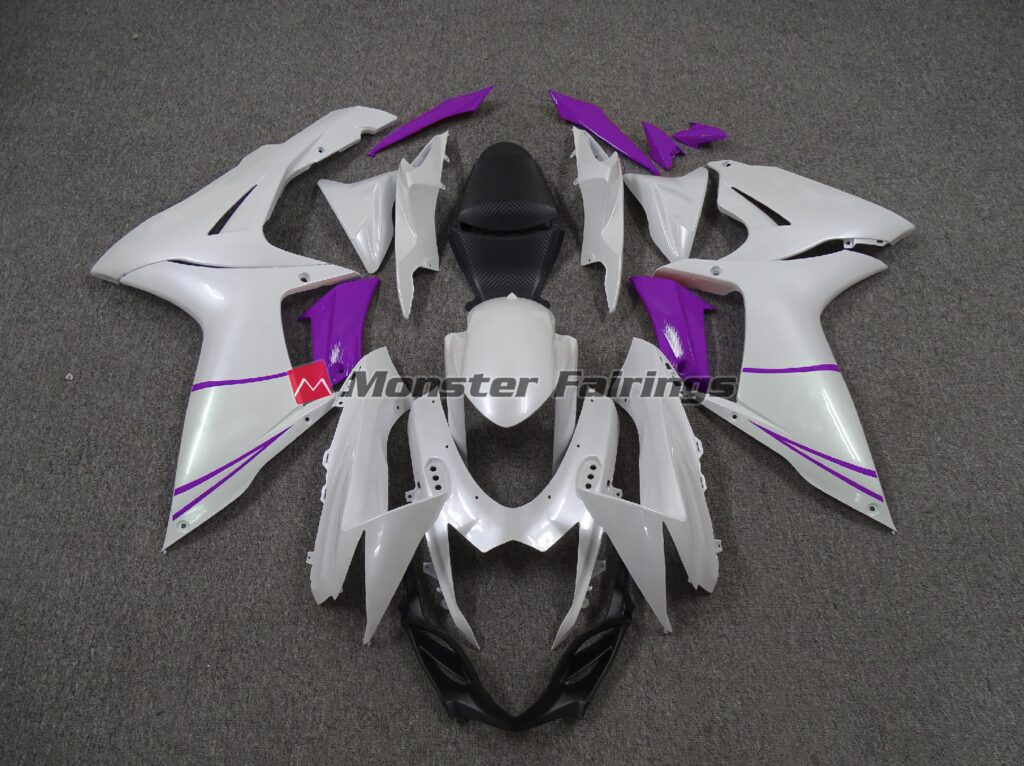 Suzuki GSXR 600 - 750 2011 - 2025 Pearl White Purple ABS fairings - custom motorcycle bodywork kit by Monster Fairings