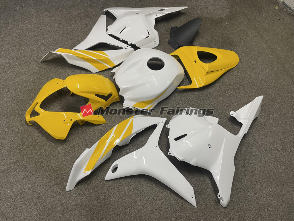 Honda CBR600RR custom ABS fairings 2009 - 2012 in Yellow White Side Stripe - durable replacement kit, Monster Fairings