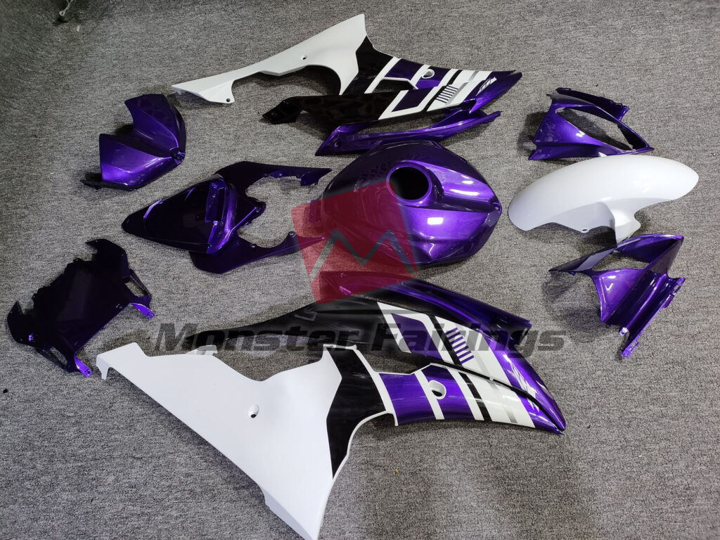 2008 - 2016 Yamaha R6 Purple Black White OEM Style fairing set - ABS injection, custom painted by Monster Fairings