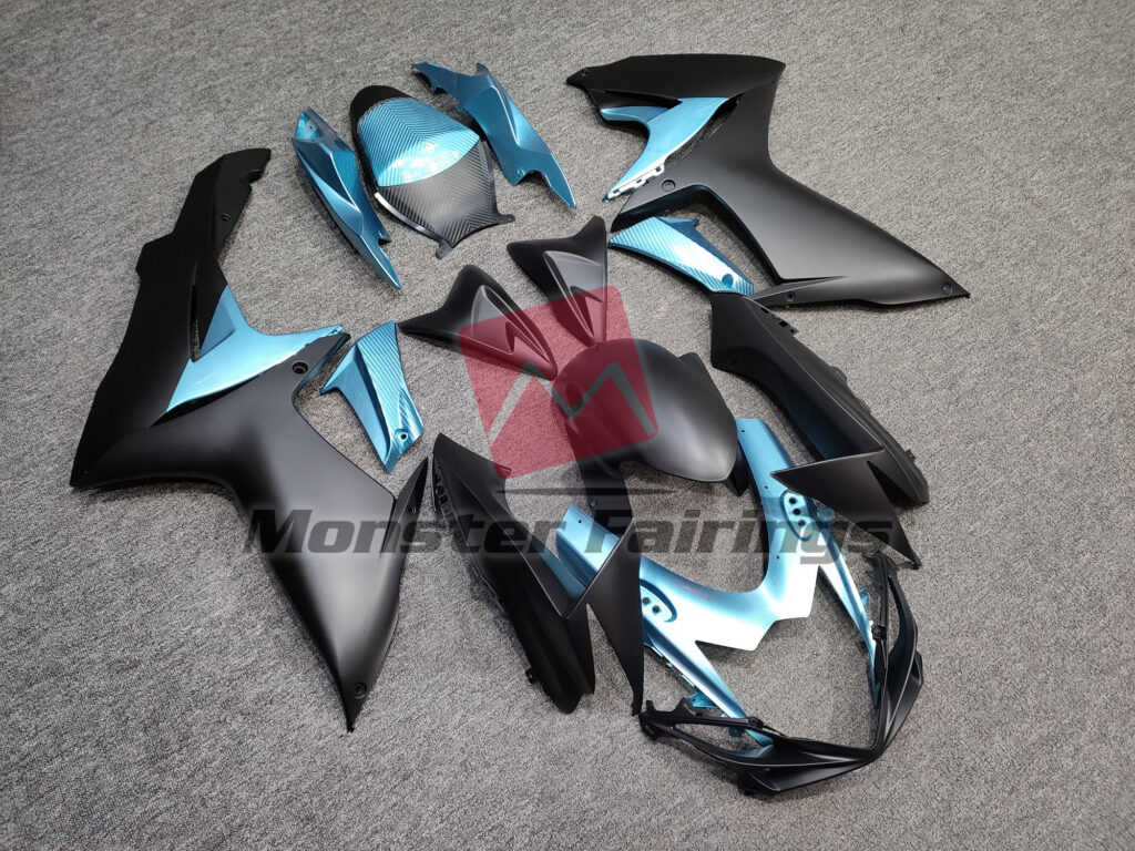 Suzuki GSXR custom ABS fairings 2011 - 2025 Matte Black & Light Blue - durable replacement kit, Monster Fairings