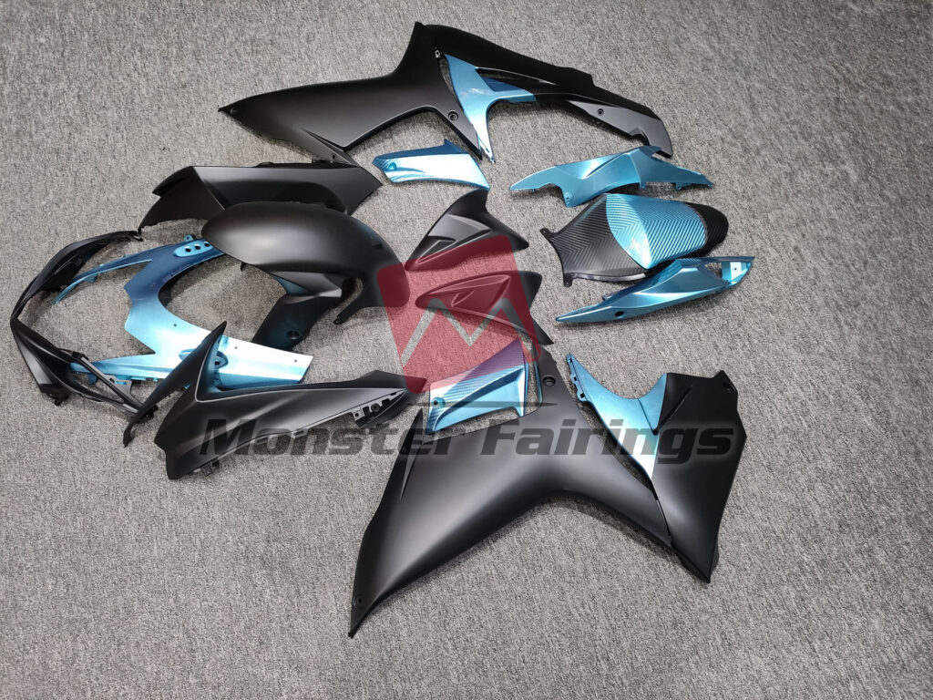 2011 - 2025 Suzuki GSXR Matte Black & Light Blue fairing set - ABS injection, custom painted by Monster Fairings