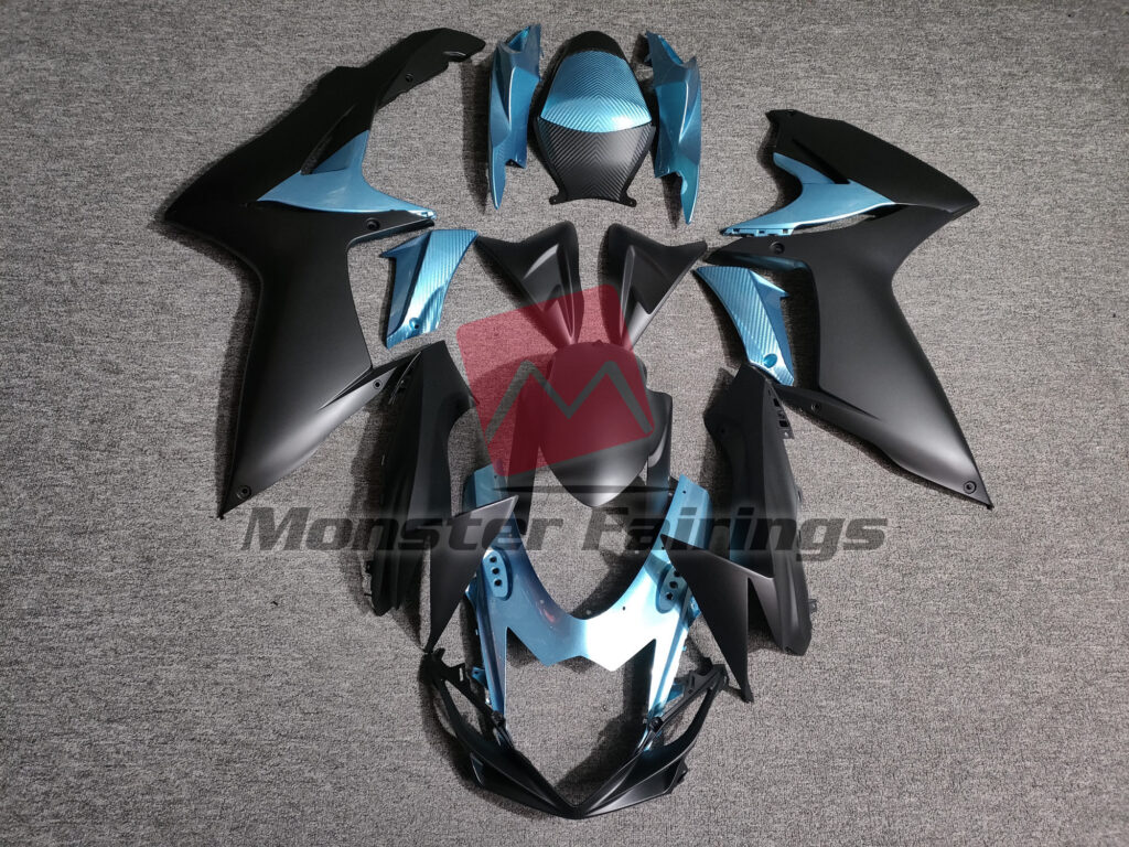 Suzuki GSXR 600 - 750 2011 - 2025 Matte Black & Light Blue ABS fairings - custom motorcycle bodywork kit by Monster Fairings