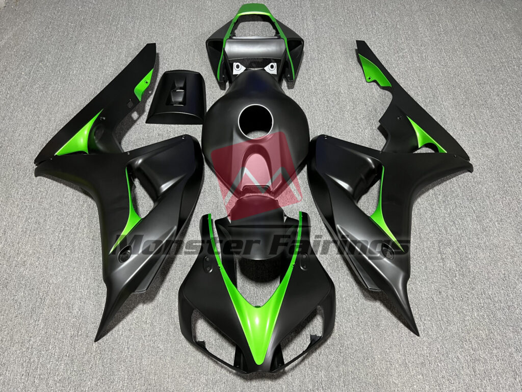 Honda CBR1000RR 2006 - 2007 Matte Black & Green ABS fairings - custom motorcycle bodywork kit by Monster Fairings
