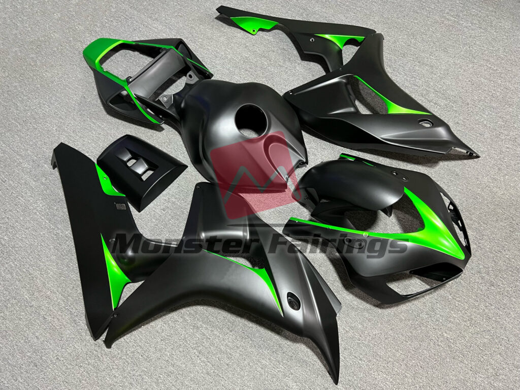 Honda CBR1000RR custom ABS fairings 2006 - 2007 in Matte Black & Green - durable replacement kit, Monster Fairings