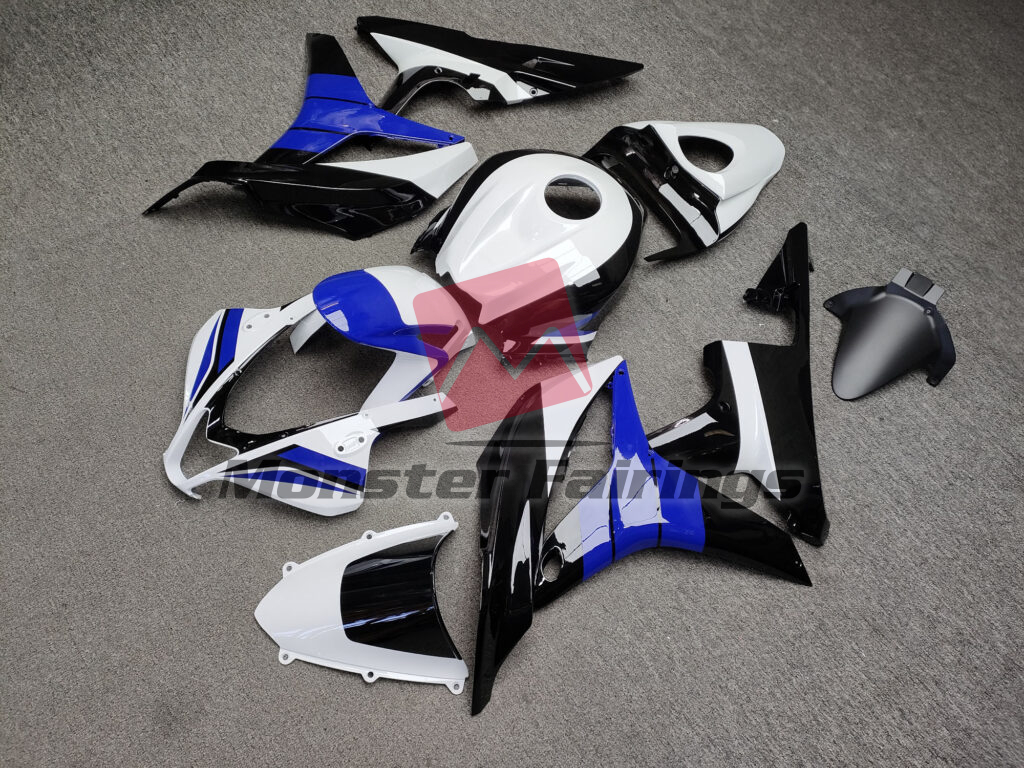 Honda CBR600RR custom ABS fairings 2007 - 2008 in Gloss White & Black Blue - durable replacement kit, Monster Fairings