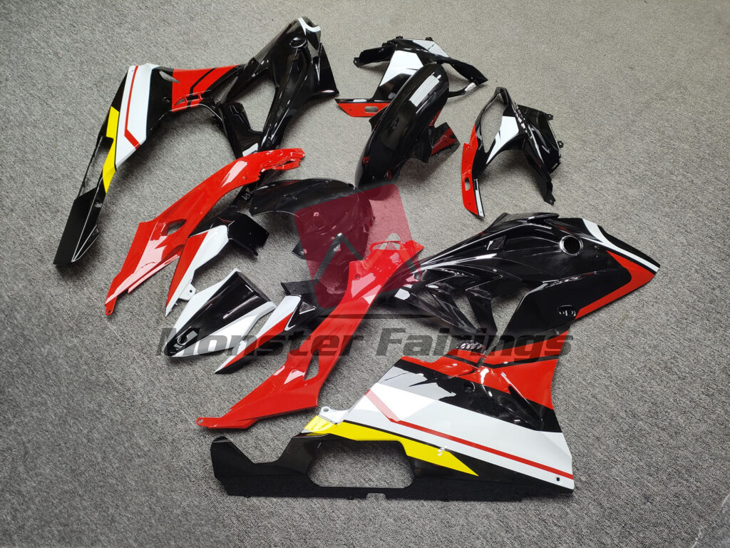 2015 - 2016 BMW S1000RR Gloss Black Red & White Yellow fairing set - ABS injection, custom painted by Monster Fairings