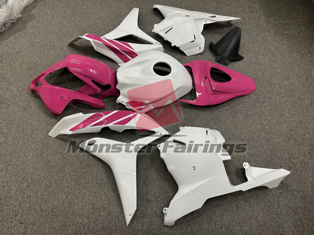 2009 - 2012 Honda CBR600RR Pink White Side Stripe fairing set - ABS injection, custom painted by Monster Fairings