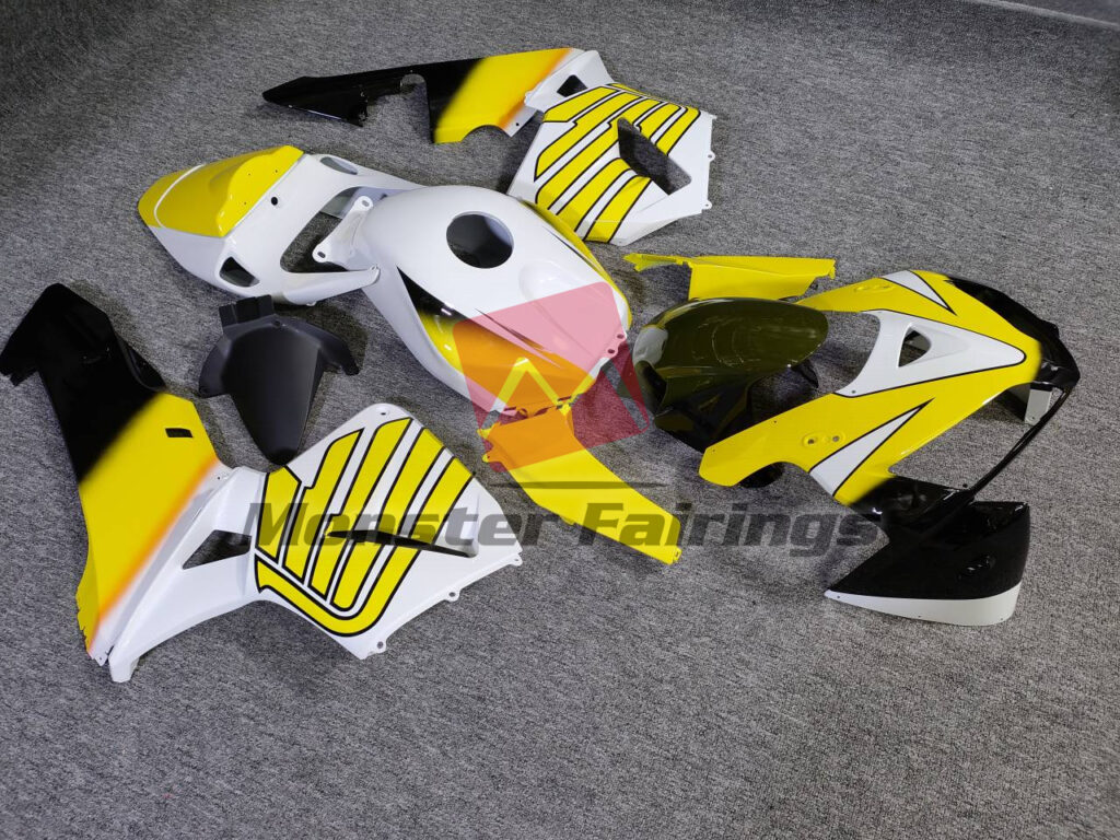 2005 - 2006 Honda CBR600RR Yellow White Wings fairing set - ABS injection, custom painted by Monster Fairings