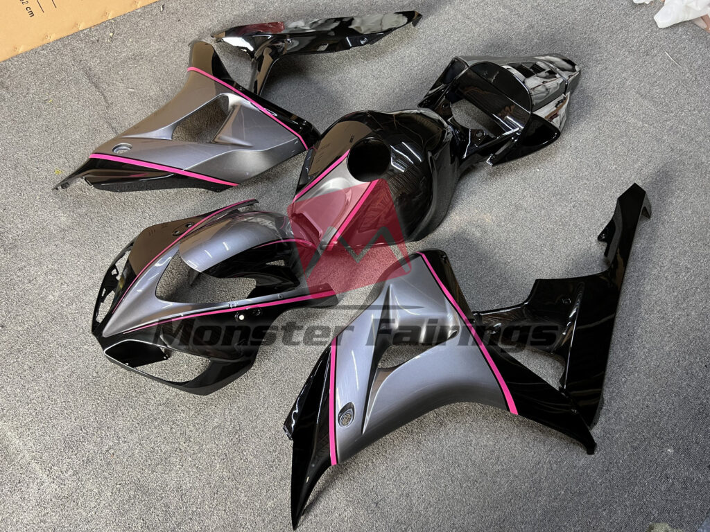 2006 - 2007 Honda CBR1000RR Silver Pink Pin Stripe fairing set - ABS injection, custom painted by Monster Fairings