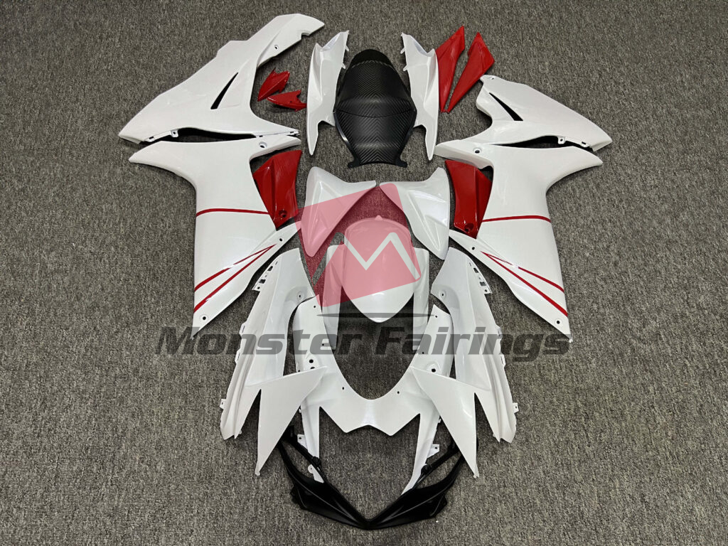 Suzuki GSXR 600 - 750 2011 - 2025 Pearl White Gloss Red ABS fairings - custom motorcycle bodywork kit by Monster Fairings