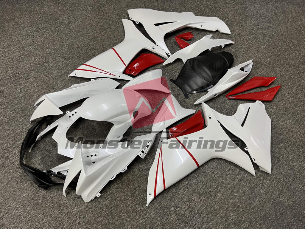 Pearl White Gloss Red ABS fairings for Suzuki GSXR 600 - 750 2011 - 2025 - premium OEM fit kit by Monster Fairings
