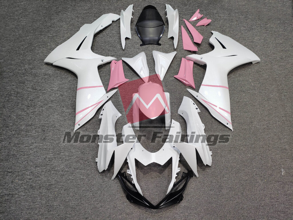 Suzuki GSXR 600 - 750 2011 - 2025 Pearl White & Gloss Pink ABS fairings - custom motorcycle bodywork kit by Monster Fairings