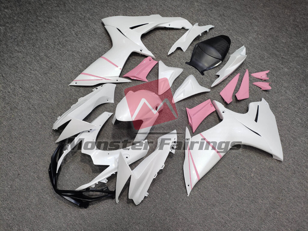 Suzuki GSXR custom ABS fairings 2011 - 2025 Pearl White & Gloss Pink - durable replacement kit, Monster Fairings