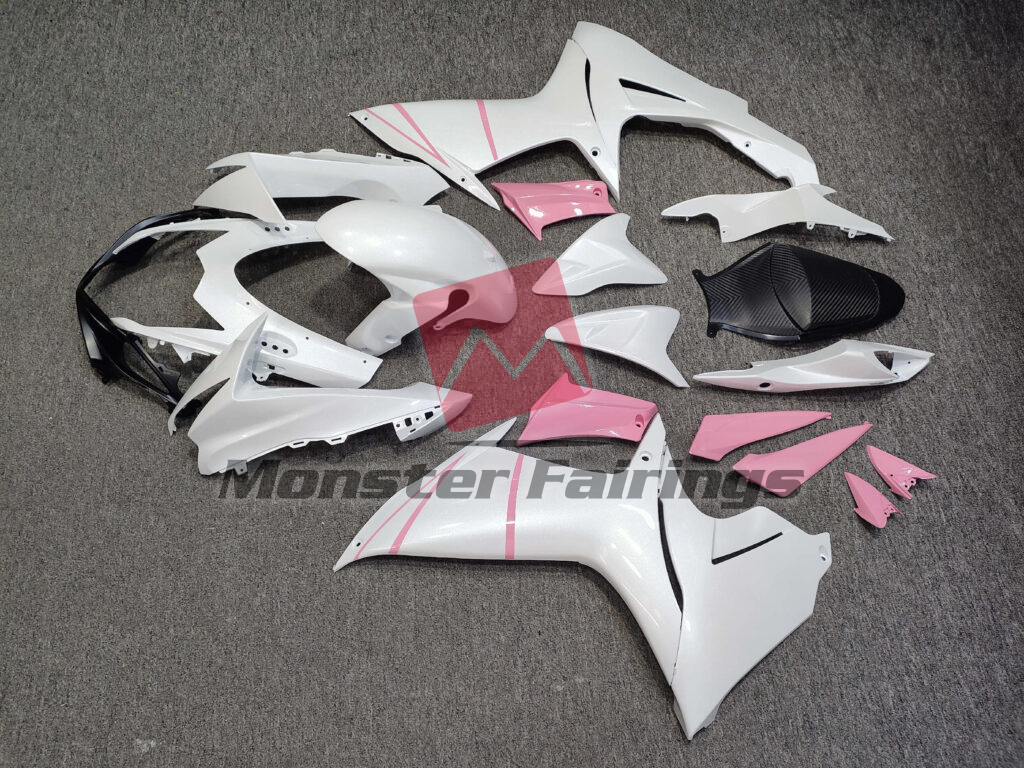2011 - 2025 Suzuki GSXR Pearl White & Gloss Pink fairing set - ABS injection, custom painted by Monster Fairings