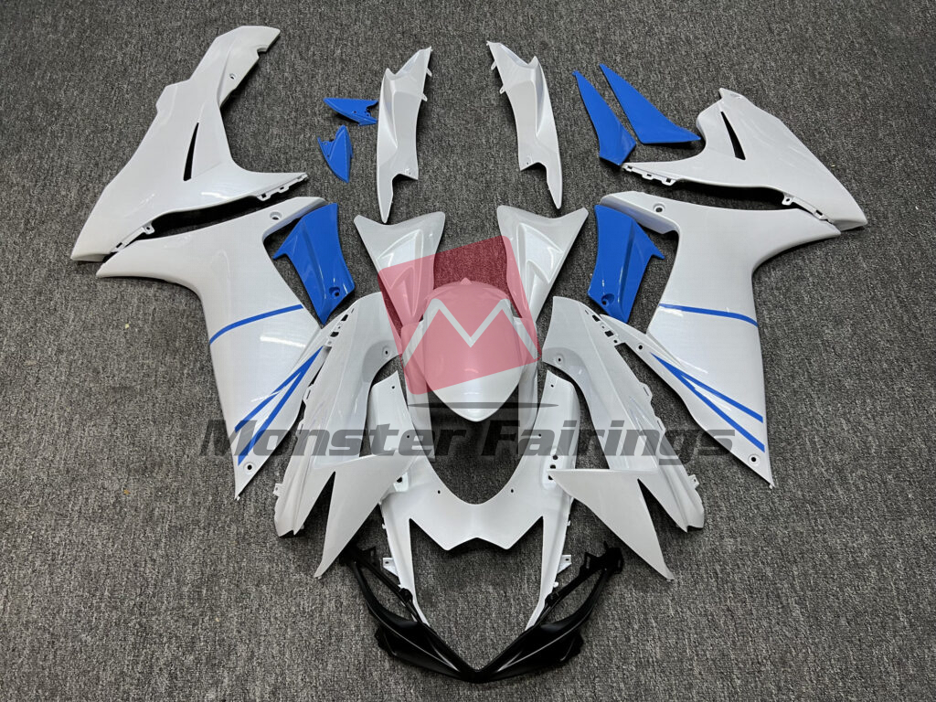 Suzuki GSXR 600 - 750 2011 - 2025 Pearl White Light Blue ABS fairings - custom motorcycle bodywork kit by Monster Fairings