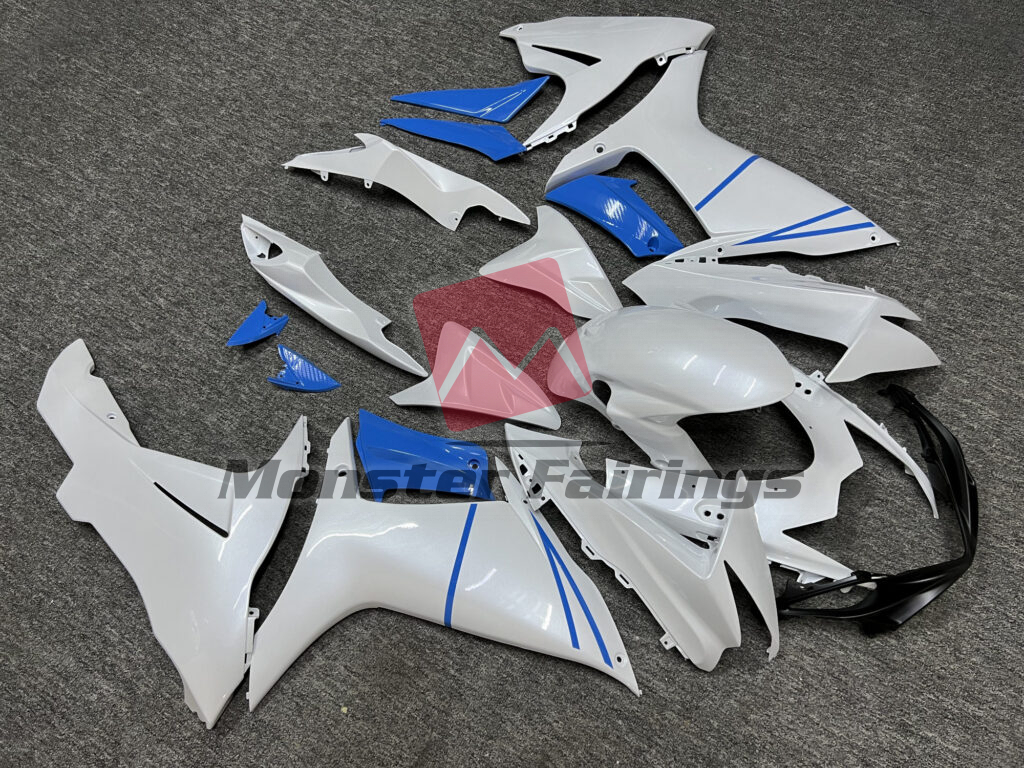 Suzuki GSXR custom ABS fairings 2011 - 2025 Pearl White Light Blue - durable replacement kit, Monster Fairings