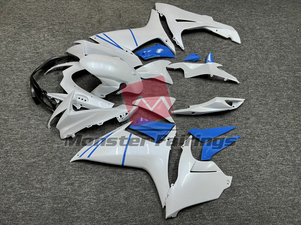 2011 - 2025 Suzuki GSXR Pearl White Light Blue fairing set - ABS injection, custom painted by Monster Fairings