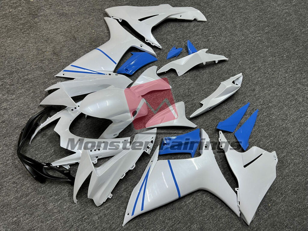 Pearl White Light Blue ABS fairings for Suzuki GSXR 600 - 750 2011 - 2025 - premium OEM fit kit by Monster Fairings