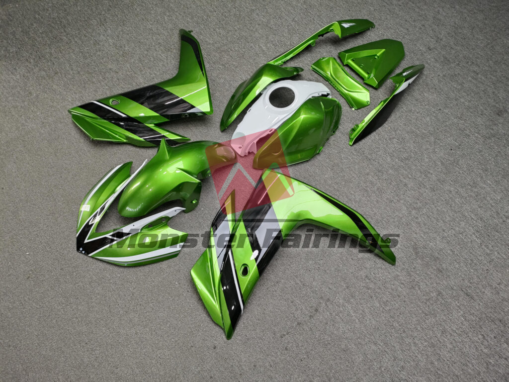 Yamaha R3 custom ABS fairings 2014 - 2018 in Gloss Green Black & White - durable replacement kit, Monster Fairings
