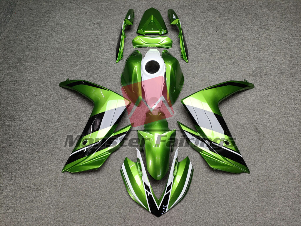 Yamaha R3 2014 - 2018 Gloss Green Black & White ABS fairings - custom motorcycle bodywork kit by Monster Fairings