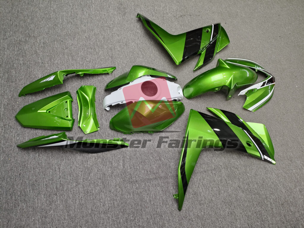 2014 - 2018 Yamaha R3 Gloss Green Black & White fairing set - ABS injection, custom painted by Monster Fairings